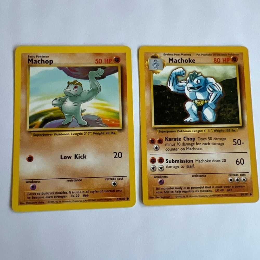 Pokemon 1995 Machop Machoke Two Set Of cards Collectors Game Vintage